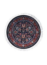 A27022 Oriental Rug Indian Handmade Round Traditional 3'3'' x 3'1'' -3x3- Blue Red Floral Design