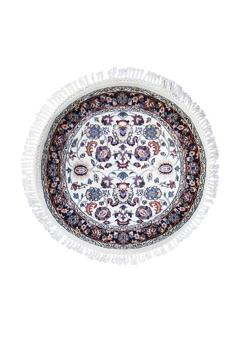 A27025 Oriental Rug Indian Handmade Round Traditional 3'0'' x 3'0'' -3x3- Whites Beige Blue Floral Design
