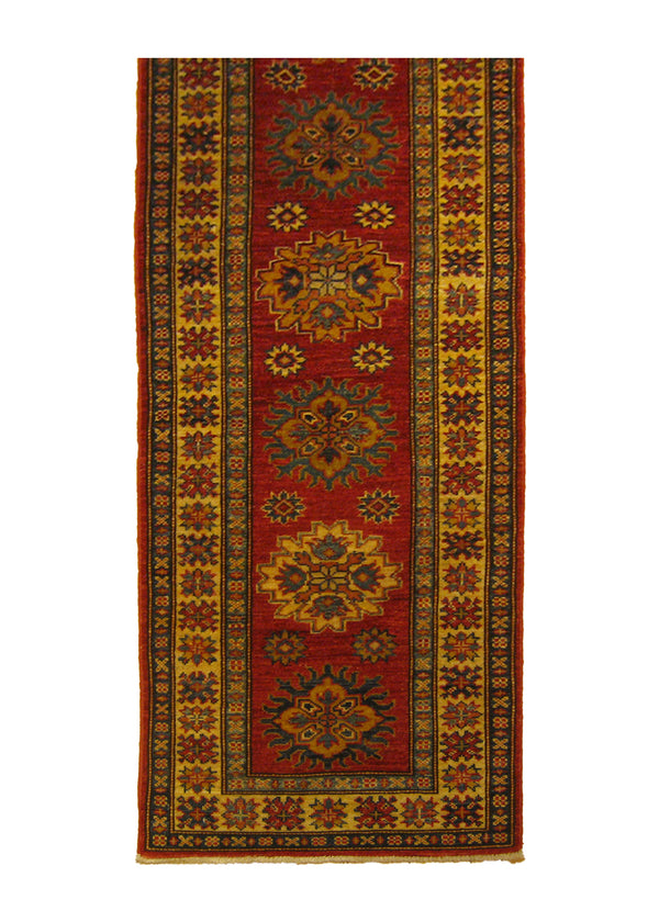 A27033 Oriental Rug Pakistani Handmade Runner Transitional Tribal 2'1'' x 6'5'' -2x6- Red Kazak Geometric Design