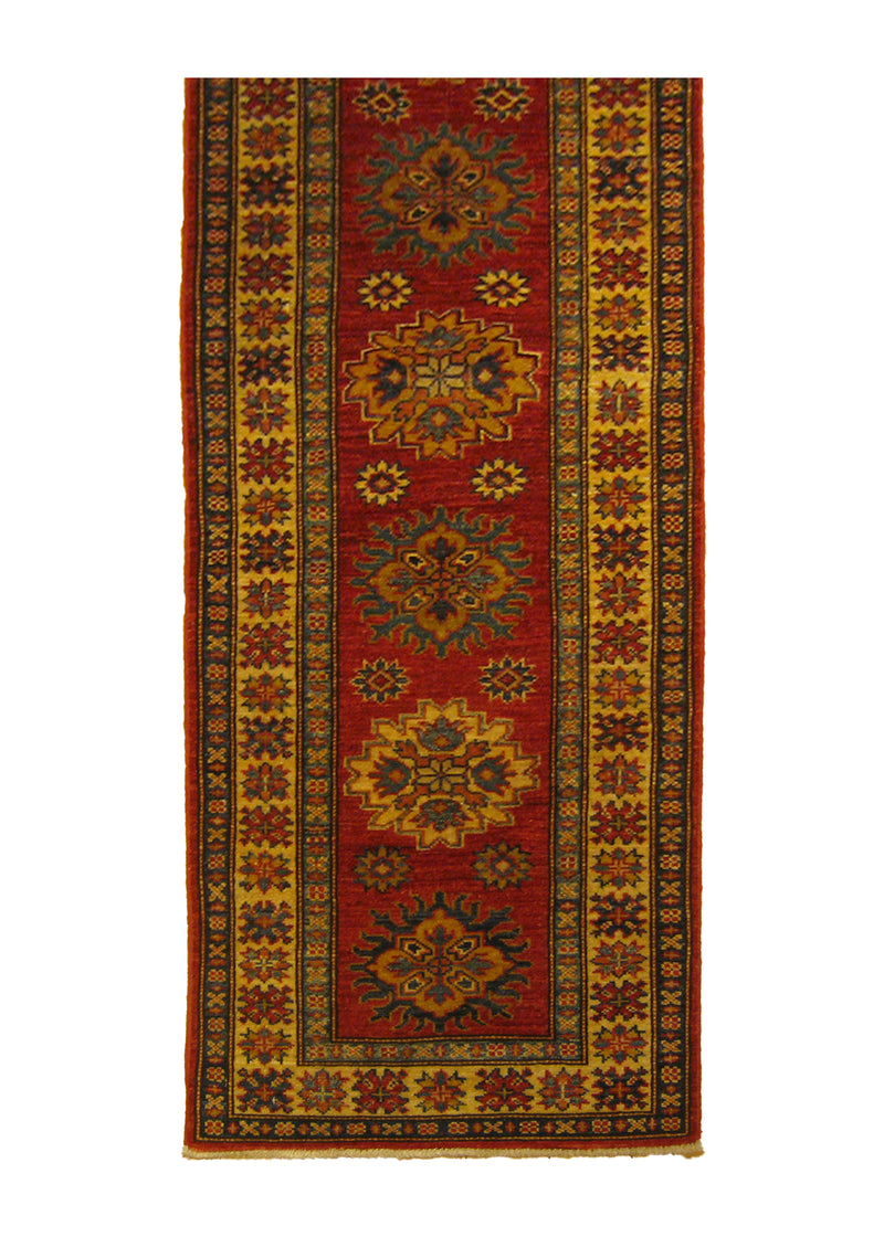 A27033 Oriental Rug Pakistani Handmade Runner Transitional Tribal 2'1'' x 6'5'' -2x6- Red Kazak Geometric Design