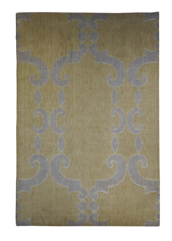 A27073 Oriental Rug Indian Handmade Area Transitional 4'0'' x 6'0'' -4x6- Yellow Gold Gray Geometric Design