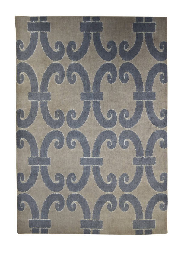 A27077 Oriental Rug Indian Handmade Area Transitional 4'0'' x 6'1'' -4x6- Blue Whites Beige Geometric Design