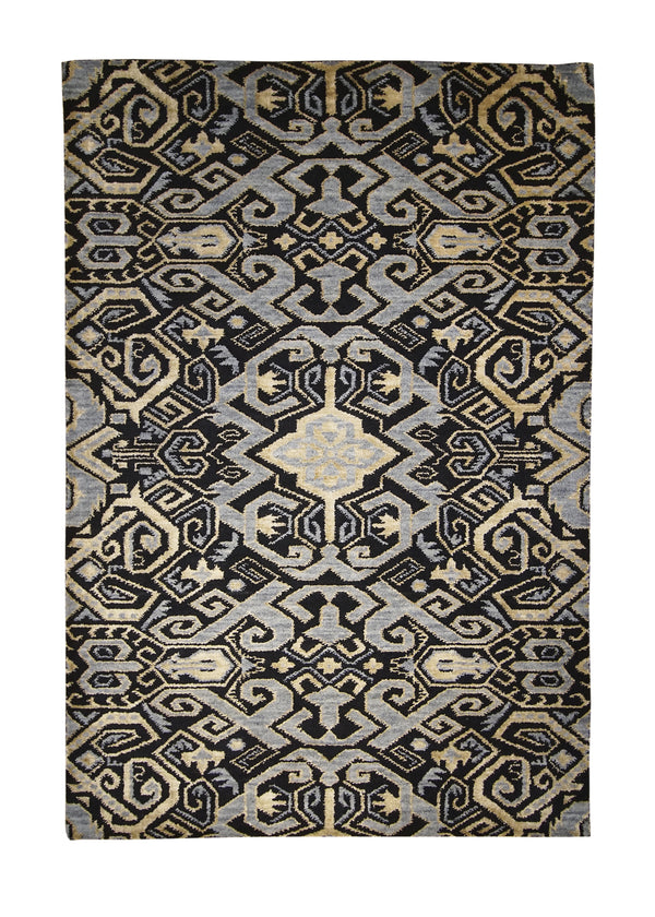A27095 Oriental Rug Indian Handmade Area Transitional 4'1'' x 6'0'' -4x6- Brown Blue Geometric Design