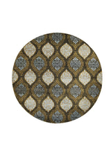 A27114 Oriental Rug Indian Handmade Round Transitional 5'12'' x 6'0'' -6x6- Brown Blue Yellow Gold Geometric Design