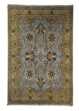 A27118 Oriental Rug Indian Handmade Area Transitional 3'11'' x 5'11'' -4x6- Blue Whites Beige Geometric Oushak Design