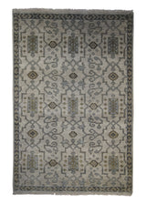 A27120 Oriental Rug Indian Handmade Area Transitional 4'0'' x 6'0'' -4x6- Whites Beige Blue Geometric Oushak Design