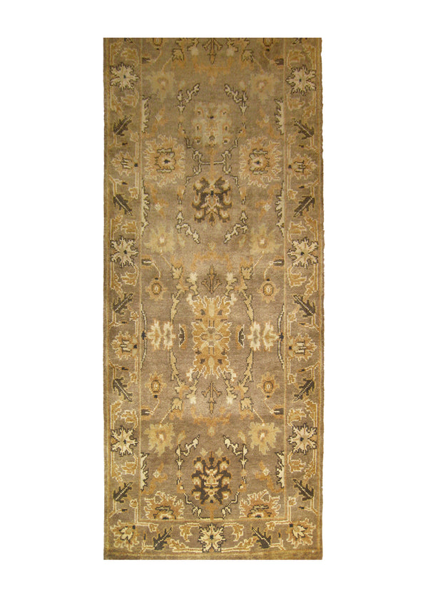 A27123 Oriental Rug Indian Handmade Runner Transitional Neutral 2'8'' x 11'10'' -3x12- Brown Yellow Gold Geometric Oushak Design