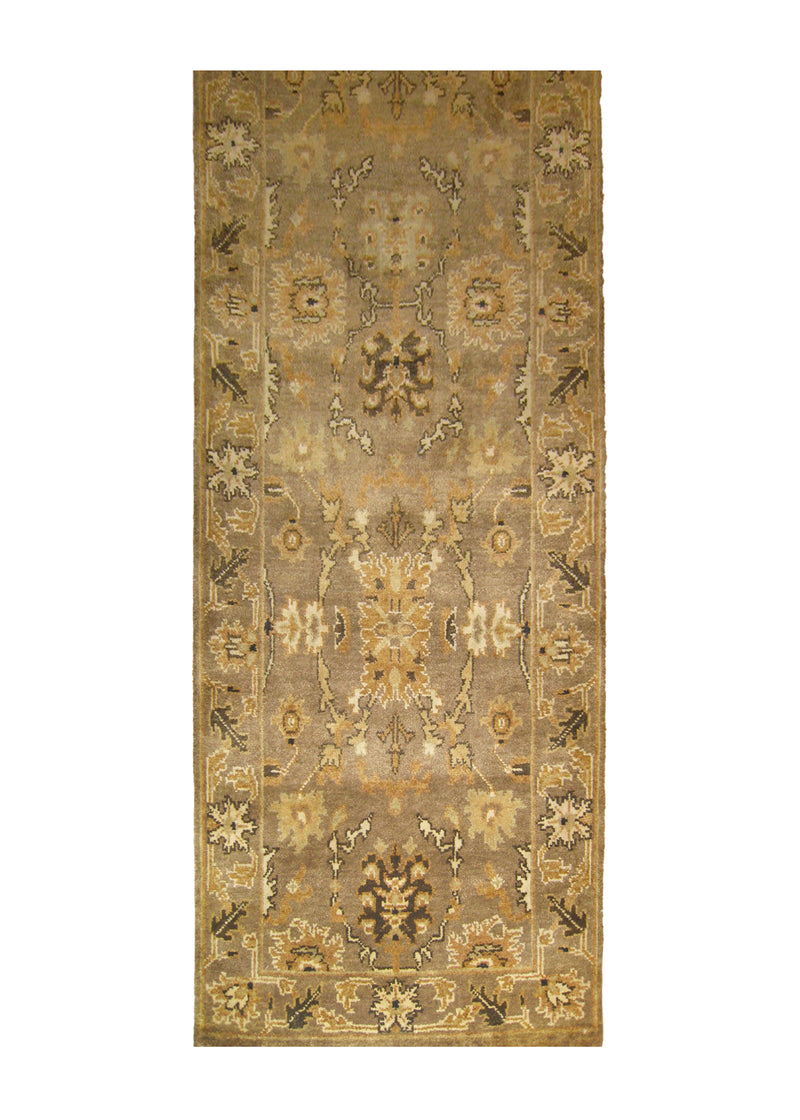 A27123 Oriental Rug Indian Handmade Runner Transitional Neutral 2'8'' x 11'10'' -3x12- Brown Yellow Gold Geometric Oushak Design