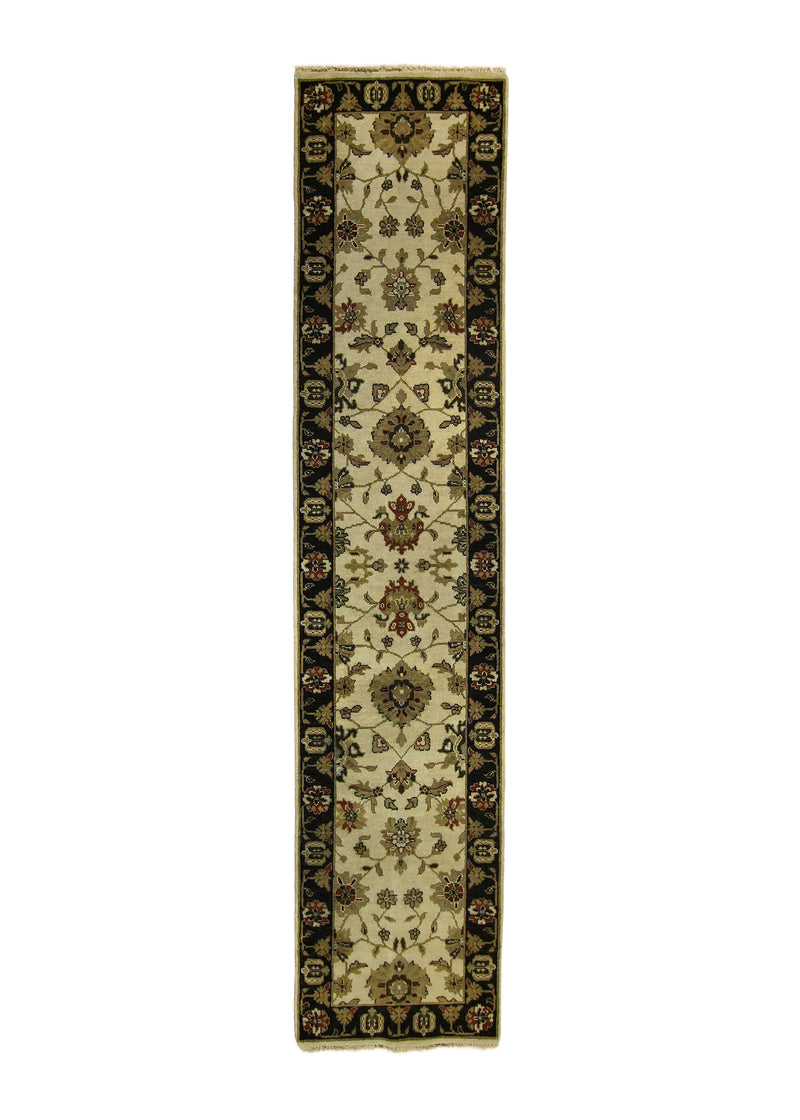 A27124 Oriental Rug Indian Handmade Runner Transitional 2'7'' x 11'9'' -3x12- Whites Beige Black Geometric Design.jpg