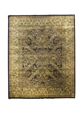 A27134 Oriental Rug Indian Handmade Area Transitional 8'2'' x 10'2'' -8x10- Black Yellow Gold Green Tea Washed Floral Design