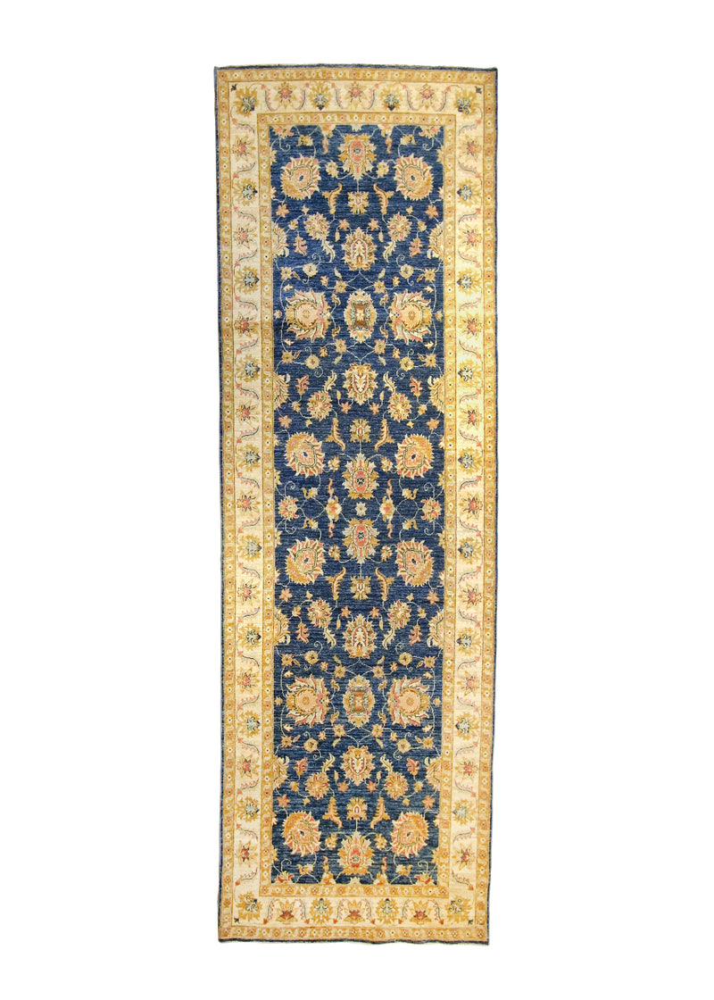 A27140 Oriental Rug Pakistani Handmade Runner Transitional 3'11'' x 12'2'' -4x12- Blue Yellow Gold Antique Washed Oushak Design.jpg