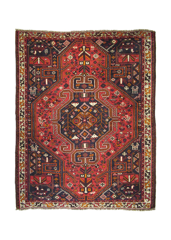 A27149 Persian Rug Shiraz Handmade Area Tribal 5'3'' x 6'10'' -5x7- Red Geometric Design