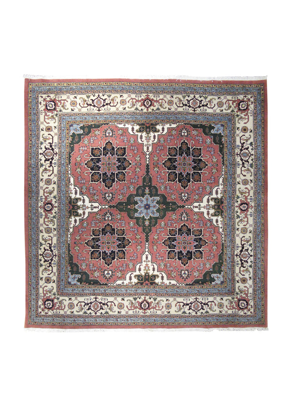 A27157 Persian Rug Kashmar Handmade Square Tribal 9'7'' x 9'8'' -10x10- Pink Whites Beige Green Garden Design