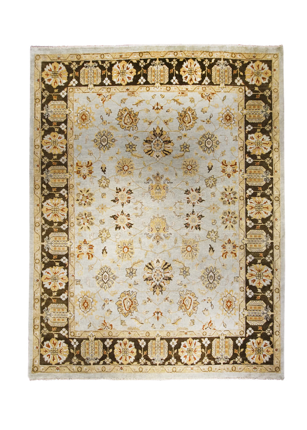 A27168 Oriental Rug Indian Handmade Area Transitional 8'11'' x 11'9'' -9x12- Blue Brown Yellow Gold Floral Oushak Design