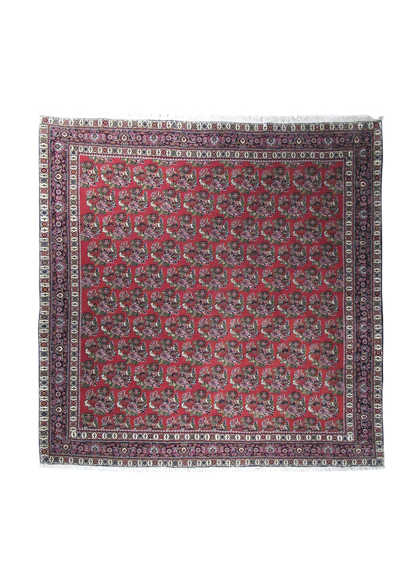 A27173 Persian Rug Bijar Handmade Square Traditional 6'11'' x 6'11'' -7x7- Red Floral Design