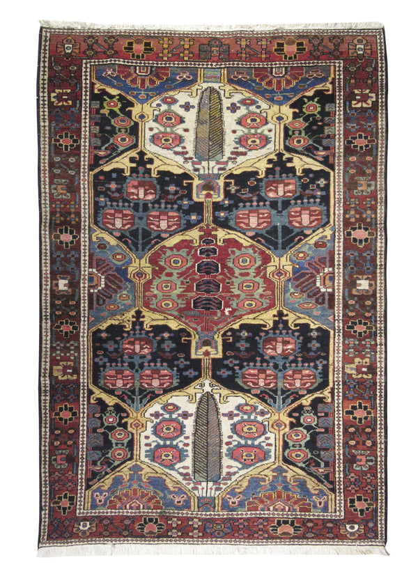 A27176 Persian Rug Bakhtiari Handmade Area Tribal Antique 4'6'' x 6'5'' -5x6- Blue Red Yellow Gold Garden Design