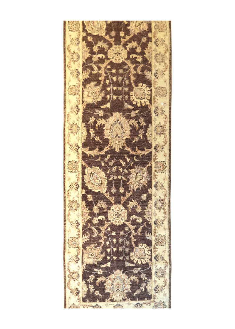 A27214 Oriental Rug Pakistani Handmade Runner Transitional 2'5'' x 11'5'' -2x11- Brown Whites Beige Antique Washed Oushak Floral Design