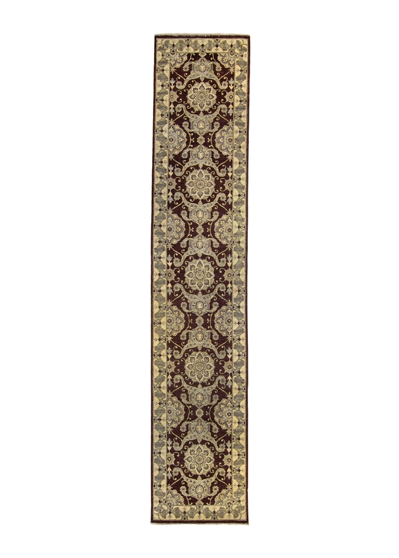 A27219 Oriental Rug Pakistani Handmade Runner Transitional 2'5'' x 12'4'' -2x12- Red Whites Beige Antique Washed Oushak Floral Design.jpg