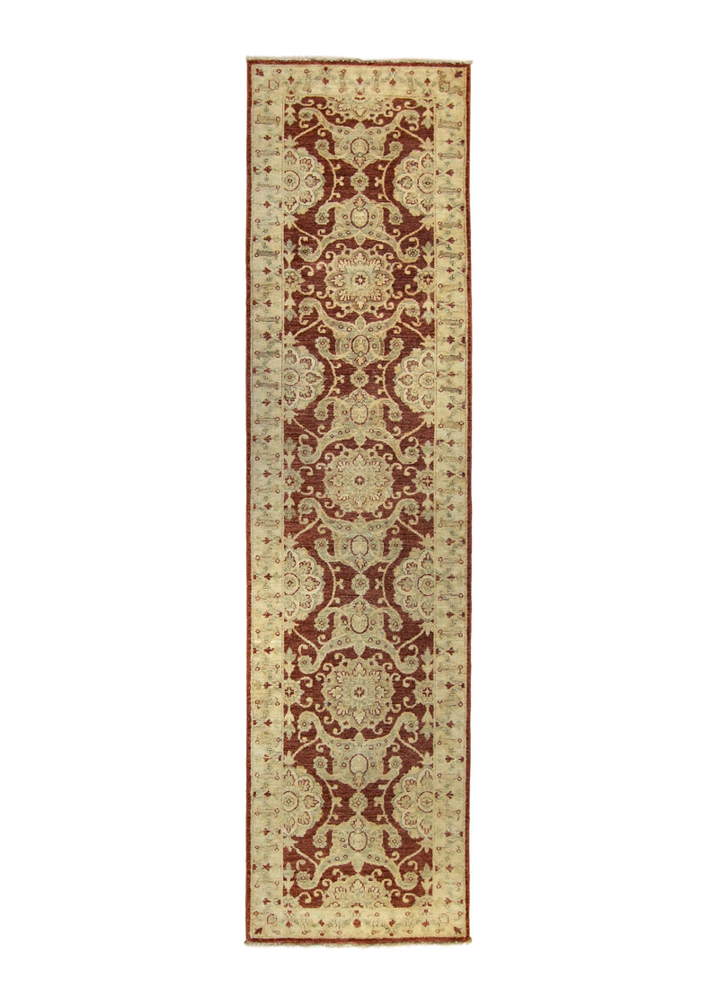 A27232 Oriental Rug Pakistani Handmade Runner Transitional 2'6'' x 9'9'' -3x10- Red Whites Beige Antique Washed Oushak Floral Design.jpg