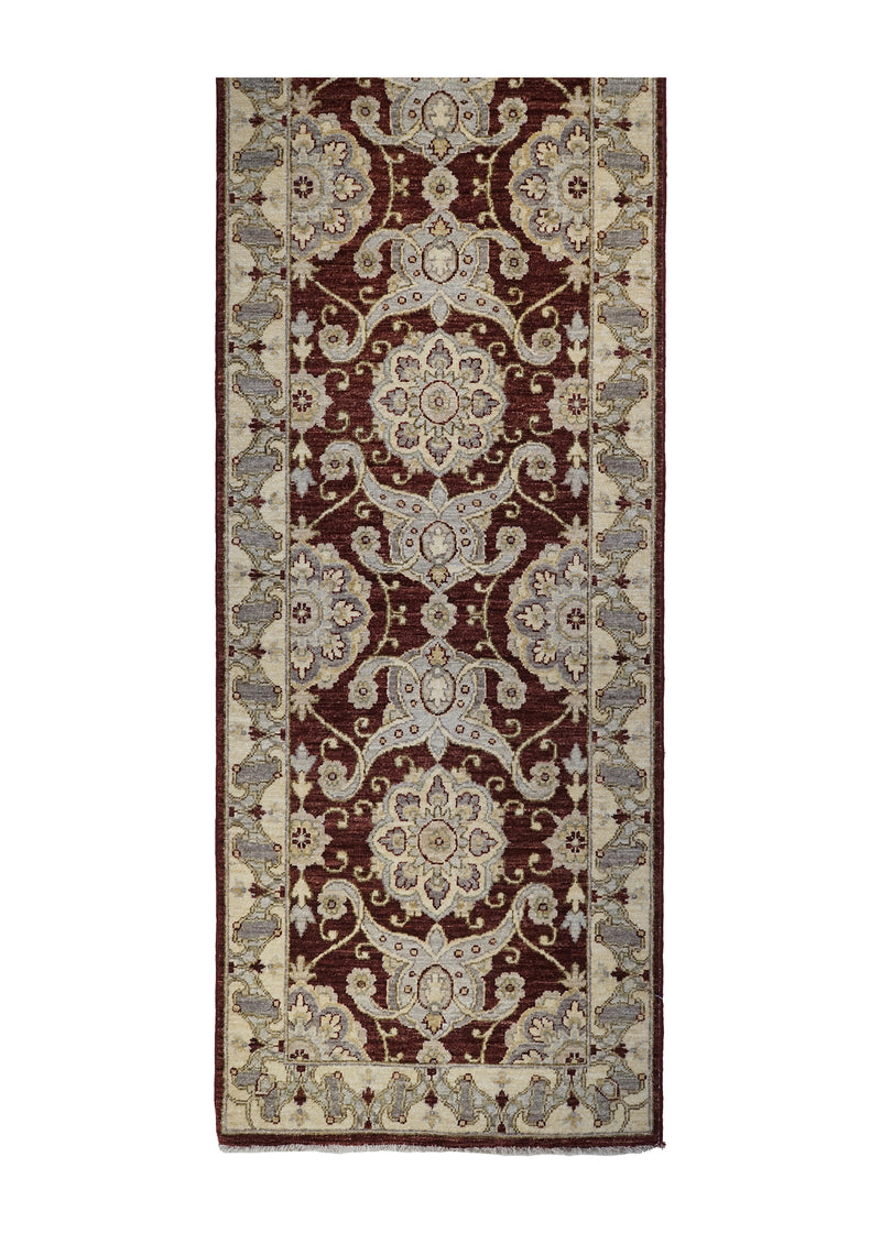 A27233 Oriental Rug Pakistani Handmade Runner Transitional 2'5'' x 12'5'' -2x12- Red Whites Beige Antique Washed Oushak Floral Design