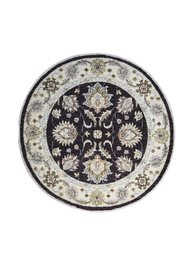 A27238 Oriental Rug Pakistani Handmade Round Transitional 2'11'' x 2'11'' -3x3- Brown Whites Beige Antique Washed Oushak Floral Design