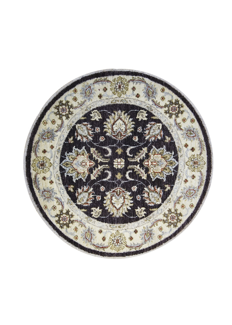 A27240 Oriental Rug Pakistani Handmade Round Transitional 2'11'' x 2'11'' -3x3- Brown Whites Beige Antique Washed Oushak Floral Design