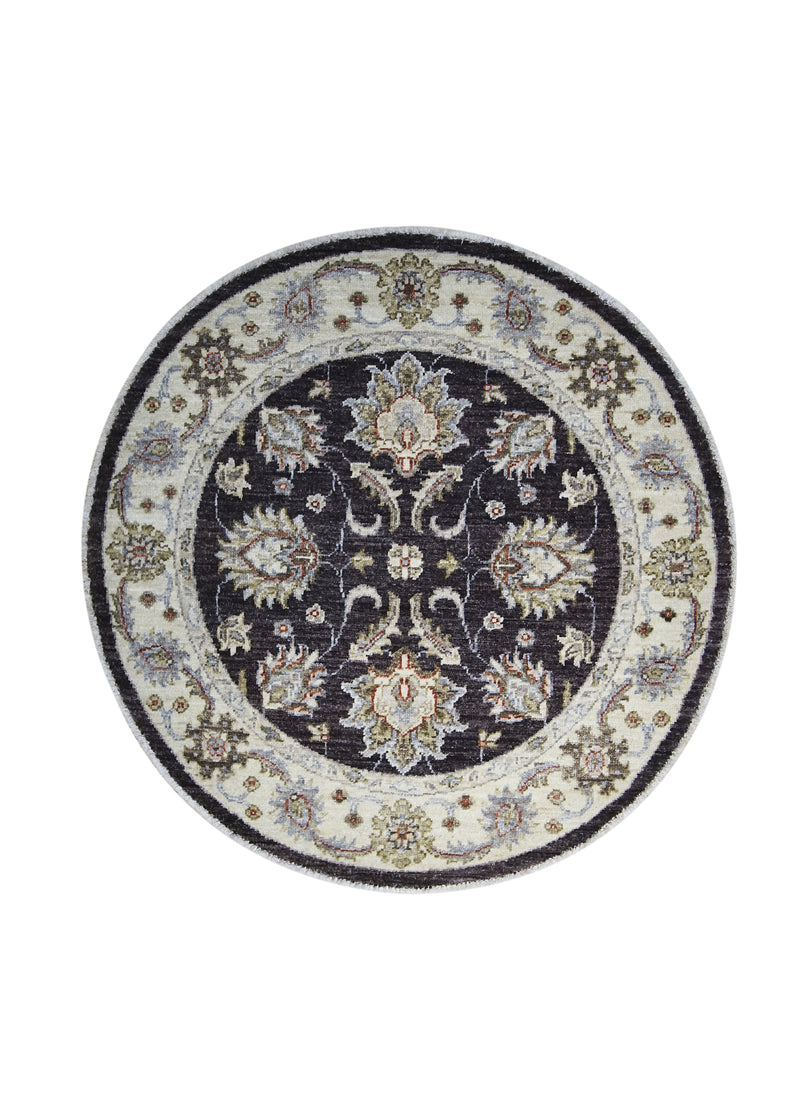 A27241 Oriental Rug Pakistani Handmade Round Transitional 2'11'' x 3'0'' -3x3- Brown Whites Beige Antique Washed Oushak Floral Design