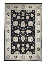 A27259 Oriental Rug Pakistani Handmade Area Transitional 3'10'' x 5'9'' -4x6- Black Whites Beige Antique Washed Oushak Floral Design