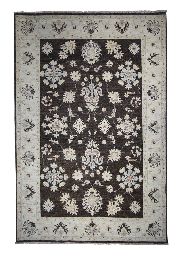 A27260 Oriental Rug Pakistani Handmade Area Transitional 4'0'' x 5'10'' -4x6- Brown Whites Beige Antique Washed Oushak Floral Design