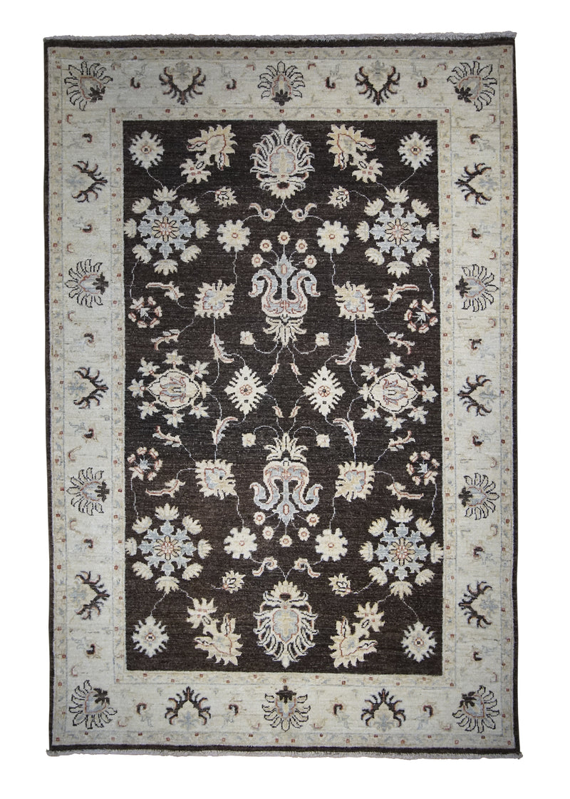 A27260 Oriental Rug Pakistani Handmade Area Transitional 4'0'' x 5'10'' -4x6- Brown Whites Beige Antique Washed Oushak Floral Design
