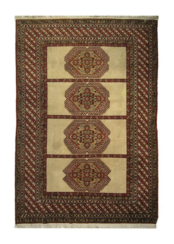 A27274 Caucasian Rug Azerbaijan Handmade Area Tribal 4'10'' x 7'1'' -5x7- Whites Beige Red Geometric Design