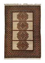 A27274 Caucasian Rug Azerbaijan Handmade Area Tribal Vintage 4'10'' x 7'1'' -5x7- Whites Beige Red Geometric Design.jpg