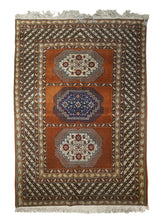 A27275 Caucasian Rug Azerbaijan Handmade Area Tribal 4'3'' x 6'2'' -4x6- Orange Geometric Design
