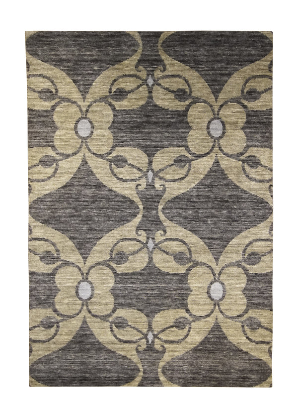 A27278 Oriental Rug Indian Handmade Area Modern 3'11'' x 6'1'' -4x6- Brown Whites Beige Geometric Design
