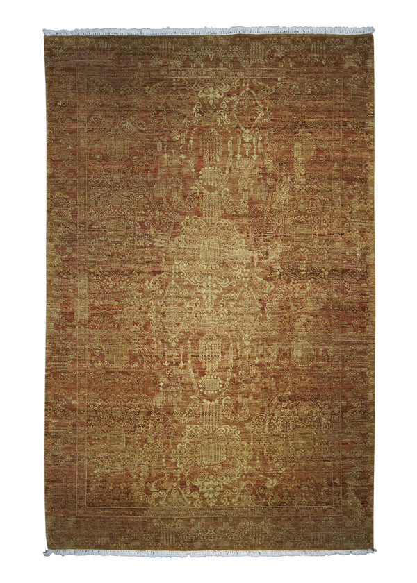 A27299 Oriental Rug Indian Handmade Area Transitional 4'1'' x 6'5'' -4x6- Orange Red Floral Design