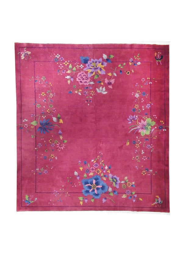 A27308 Oriental Rug Chinese Handmade Area Traditional Antique 8'11'' x 9'9'' -9x10- Pink Nichols Symbol Design