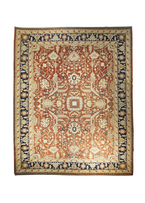 A27309 Oriental Rug Afghan Handmade Area Transitional Tribal 9'12'' x 11'9'' -10x12- Red Blue Soumak Geometric Serapi Design