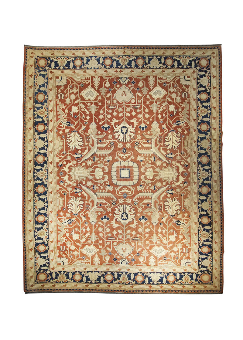 A27309 Oriental Rug Afghan Handmade Area Transitional Tribal 9'12'' x 11'9'' -10x12- Red Blue Soumak Geometric Serapi Design