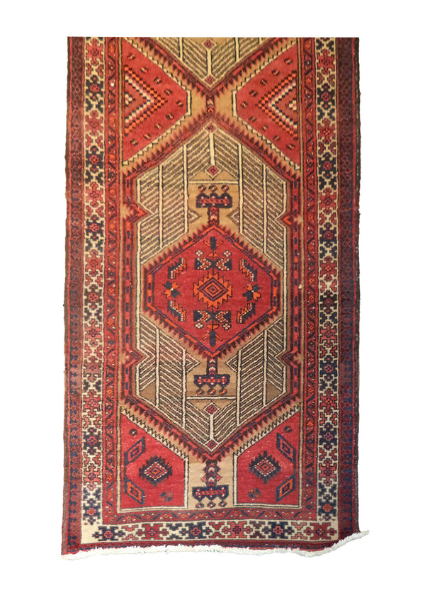 A27310 Persian Rug Azerbaijan Handmade Runner Tribal 3'5'' x 8'7'' -3x9- Red Geometric Design