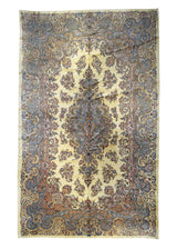 A27312 Persian Rug Lavar Kerman Handmade Area Traditional Antique 10'10'' x 17'1'' -11x17- Whites Beige Blue Pink Floral Design