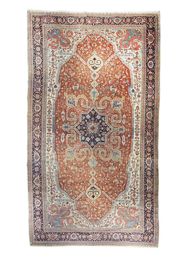A27313 Persian Rug Serapi Handmade Area Tribal Antique 11'9'' x 20'5'' -12x20- Red Blue Whites Beige Geometric Design