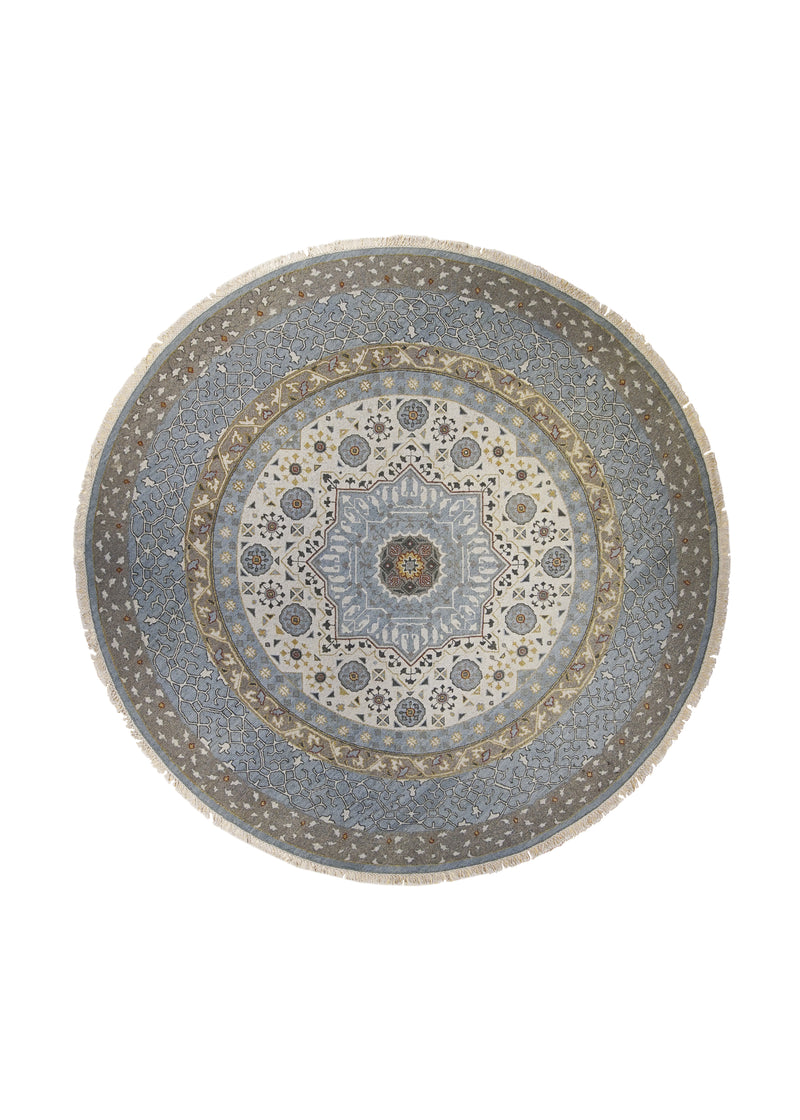A27320 Oriental Rug Indian Handmade Round Transitional 7'12'' x 8'0'' -8x8- Blue Soumak Geometric Mamluk Design