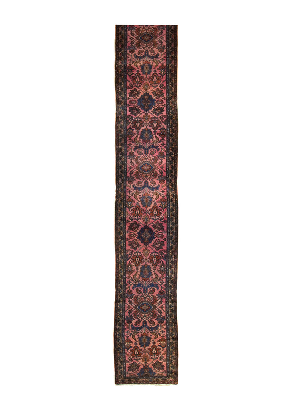 A27325 Persian Rug Hamadan Handmade Runner Tribal Antique 2'8'' x 23'3'' -3x23- Pink Blue Floral Design