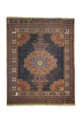 A27340 Persian Rug Afshar Handmade Area Tribal Antique 4'0'' x 4'11'' -4x5- Blue Red Open Field Design