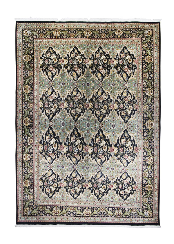 A27342 Oriental Rug Pakistani Handmade Area Transitional Traditional 9'9'' x 13'7'' -10x14- Black Green Kashan Floral Design