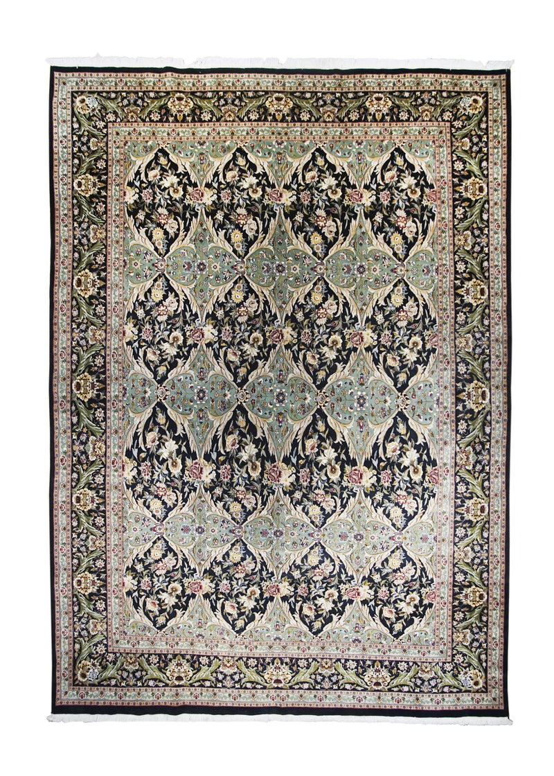 A27342 Oriental Rug Pakistani Handmade Area Transitional Traditional 9'9'' x 13'7'' -10x14- Black Green Kashan Floral Design