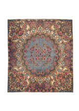 A27367 Persian Rug Lavar Kerman Handmade Square Traditional Antique 4'10'' x 5'10'' -5x6- Blue Pink Whites Beige Floral Design