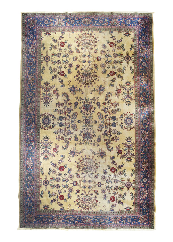 A27369 Oriental Rug Turkish Handmade Area Traditional Antique 9'10'' x 15'8'' -10x16- Whites Beige Blue Floral Design