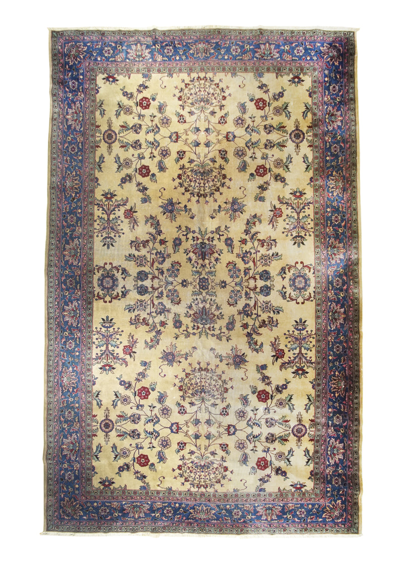A27369 Oriental Rug Turkish Handmade Area Traditional Antique 9'10'' x 15'8'' -10x16- Whites Beige Blue Floral Design