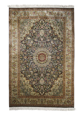 A27410 Oriental Rug Kashmiri Handmade Area Traditional 4'1'' x 6'2'' -4x6- Blue Whites Beige Floral Design